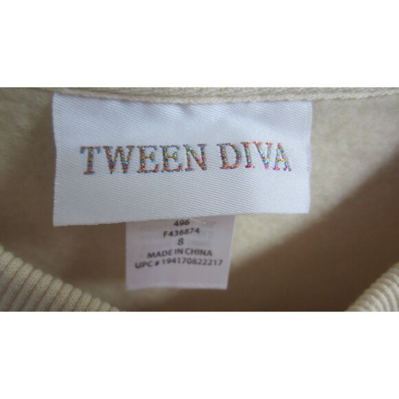 NEW TWEEN DIVA GOOD VIBES ONLY BEIGE SWEATSHIRT ELASTIC HEMLINE SIZE 8 - Picture 3 of 5